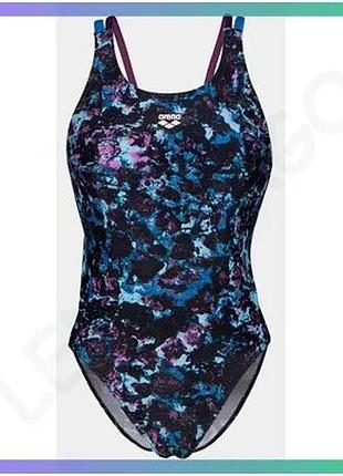 Купальник жіночий arena rockin swim tech закритий чорний синій фіолетовий для плавання 42 розмір sku_008159-889