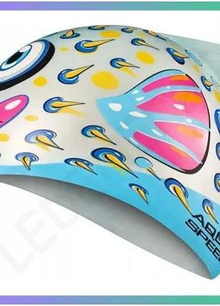 Шапка для плавання aqua speed zoo fish сірий дитяча шапочка з силікону для басейну захист волосся sku_115-02-fish
