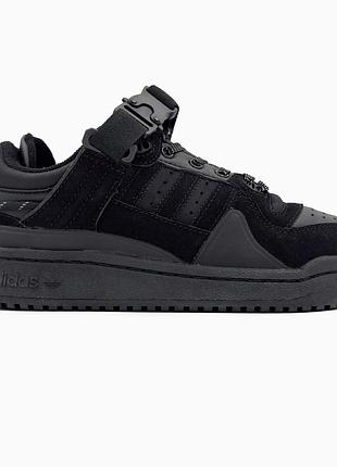 Кросівки чоловічі, кросівки жіночі, 1в1 люкс якість, шкіра, adidas forum low x bad bunny black, sky-adi-0315