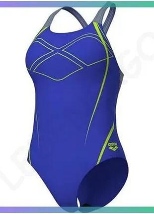 Купальник arena graphic swimsuit swim pro back закритий для жінок синій жовтий 36 спортивний для плава sku_009024-850