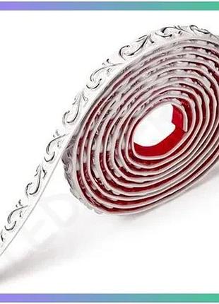 Молдинг самоклеящийся 4950х20х7 мм белый с серебром для внутренней отделки стен и мебели sku_sw-00002679
