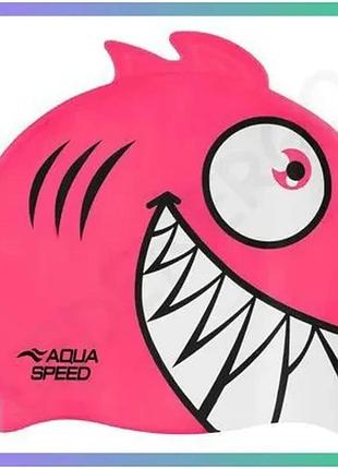 Шапка для плавання aqua speed zoo pirana силіконова рожевий для дітей 4-8 років з веселим принтом піра sku_246-03