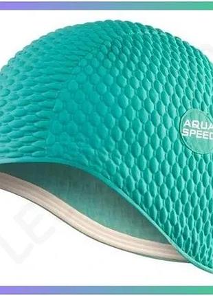 Шапка для плавання aqua speed bombastic латексна зелена для жінок з довгим волоссям комфортна шапочка sku_104-04