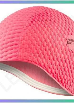 Шапка для плавання aqua speed bombastic рожевий латексна шапочка для жінок з довгим волоссям для плава sku_104-03