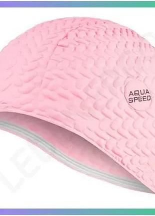 Шапка для плавання aqua speed bombastic пастельно-рожевий латексна шапочка для жінок з довгим волоссям sku_117-03