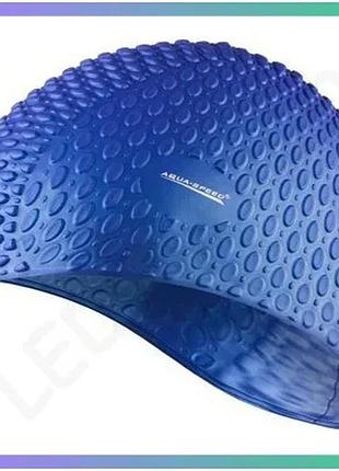 Шапка для плавания aqua speed bubble синяя из силикона для длинных волос унитекс sku_102-10