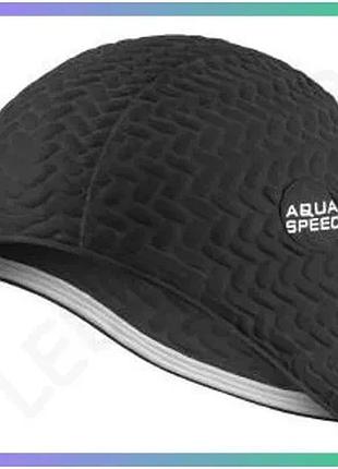 Шапка для плавання aqua speed bombastic чорна латексна шапочка для жінок з довгим волоссям унісекс sku_117-07