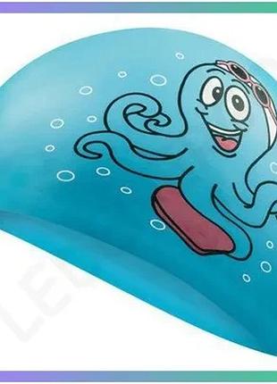 Шапка для плавання aqua speed kiddie octopus блакитна силіконова для дітей 4-8 років захист волосся у sku_142-octopus