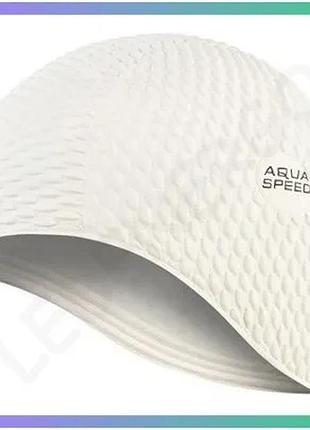 Шапка для плавання aqua speed bombastic біла латексна для жінок з довгим волоссям комфортна модель sku_104-05
