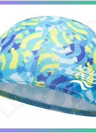Шапка для плавання aqua speed baby cap print блакитна жовта дитяча шапочка для плавання для дітей sku_756-02