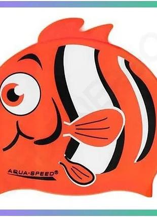 Шапка для плавання aqua speed zoo nemo помаранчева рибка з силікону для дітей з 3d-елементами для басе sku_115-75-nemo