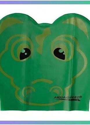 Шапка для плавання aqua speed zoo crocodile латекс зелений крокодил для дітей з 3d-елементами sku_116-crocodile