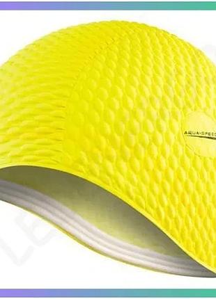 Шапка для плавання aqua speed bombastic жовта для жінок з довгим волоссям латексна комфортна шапочка sku_104-18