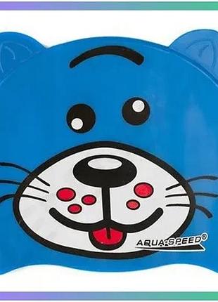 Шапка для плавання aqua speed zoo dog синій силіконова шапочка для дітей захист волосся у воді sku_115-dog