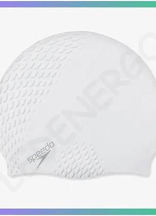 Шапка для плавання speedo bubble active біла силіконова шапочка для плавання унісекс для захисту волос sku_8-139540003