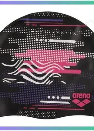 Шапочка для плавання arena print jr чорна для дітей 100% силікон з графікою для тренувань sku_94171-243