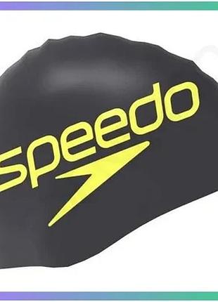 Шапка для плавання speedo slogan prt cap чорна силіконова унісекс для тренувань та захисту волосся sku_8-0838509951