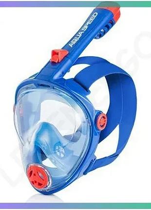 Полнофасная маска aqua speed spectra 2.0 kid синяя оранжевая для плавания детей с трубкой и креплением sku_248-01