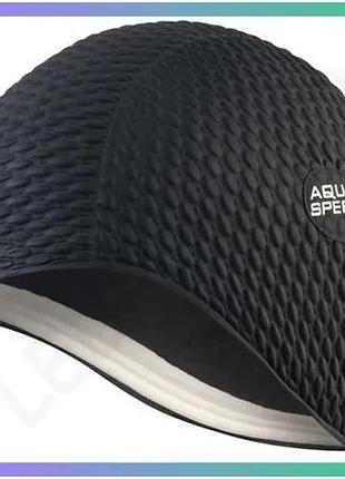 Шапка для плавання aqua speed bombastic чорна для жінок з довгим волоссям латексна зручна модель sku_104-07