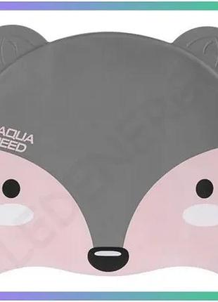 Шапка для плавання aqua speed zoo fox сірий силіконова шапочка для дітей з малюнком лисиці для плаванн sku_115-26