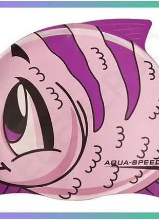 Шапка для плавання aqua speed zoo fish 5528 рожева рибка дитяча силіконова шапочка для басейну sku_115-fish