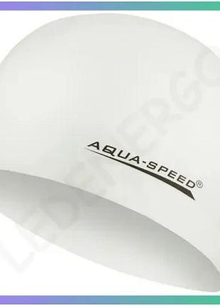 Шапка для плавання aqua speed mega біла силіконова шапочка для басейну унісекс для плавців sku_100-05