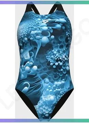 Купальник закритий arena blue flowers swimsuit v back синій чорний для жінок тренування фітнес плаванн sku_009027-850