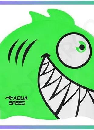 Шапка для плавання aqua speed zoo pirana силіконова з принтом для дітей 4-8 років салатова піранья sku_246-11