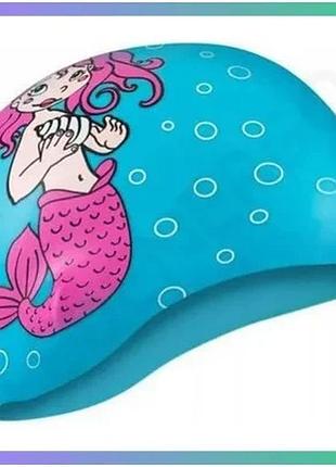 Шапка для плавання aqua speed kiddie mermaid блакитна силіконова для дітей 4-8 років шапочка для басей sku_142-mermaid