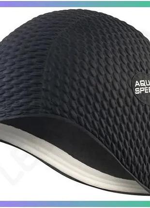 Шапка для плавання aqua speed bombastic junior чорна для дітей з довгим волоссям захист від холоду sku_290-07