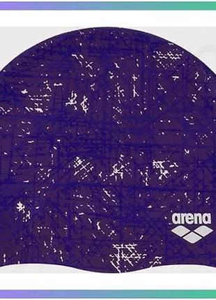 Шапка для плавання arena print 2 фіолетова 100% силікон унісекс для плавців шапочка для води sku_1e368-275