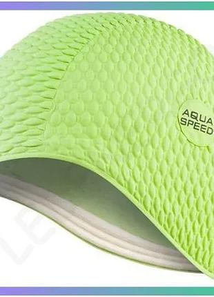 Шапка для плавання aqua speed bombastic світло-зелена для жінок з довгим волоссям латексна шапочка для sku_104-11