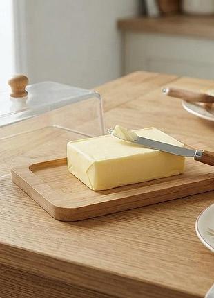 Маслянка butter з бамбуковою основою та акриловою кришкою 10,5×14,5×6 см для зберігання вершкового масла