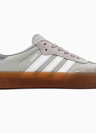 Кроссовки мужские, кроссовки женские, 1в1 люкс качество, кожа, adidas samba platform grey, sky-adi-0545