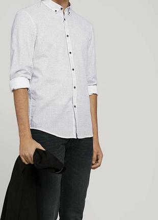 Мужская белая рубашка в мелкую рисочку, tom tailor denim