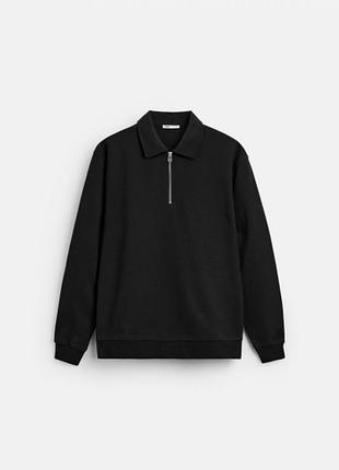 Кофта zara світшот поло коротка блискавка 19377 black
