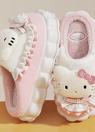 Тапочки hello kitty капці домашні пухнасті sanrio hello kitty аніме косплей kawaii бантики