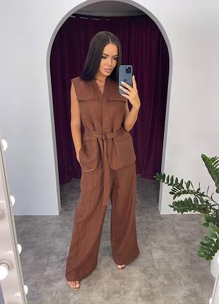 Костюм льон brunello cucinelli коричневий штани та жилетка