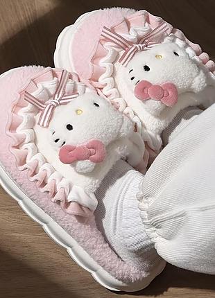 Тапочки hello kitty капці домашні пухнасті sanrio hello kitty аніме косплей kawaii бантики