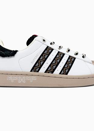 Кроссовки мужские, кроссовки женские, 1в1 люкс качество, кожа, adidas superstar ii fringe white/beige/black, sky-adi-0553
