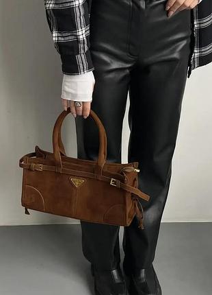 Замшевая женская сумочка prada брендовая классическая сумка из замши прада деловая сумка для девушки через плечо