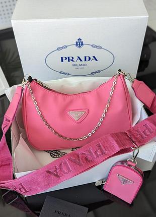 Жіноча сумочка багет prada міська багетна сумка із нейлону прада брендова для дівчини через плече