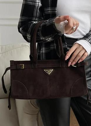 Жіноча замшева сумочка prada брендова класична сумка із замші прада ділова сумка для дівчини через плече