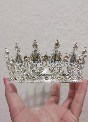 Корона на торт диадема 12.5 см диаметр серебряная