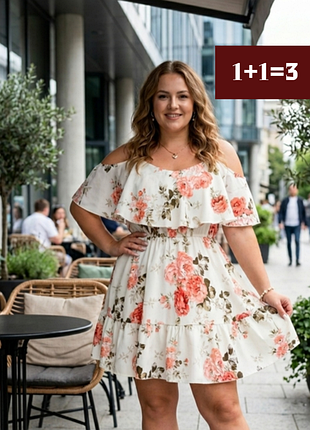 Біла квіткова сукня з відкритими плечима shein 3xl