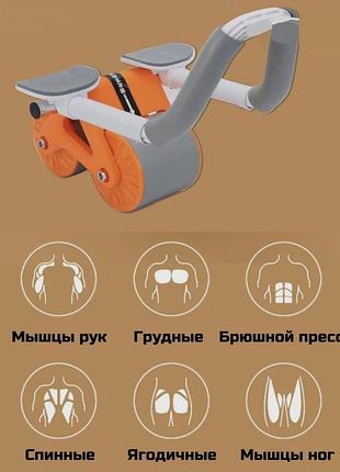 Двойной ролик для тренировки пресса с поворотным возвратным механизмом прорезиненными ручками и креплением для телефона синий