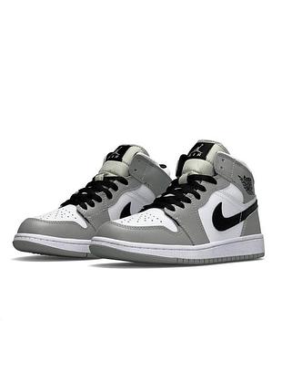 Женские зимние кроссовки nike air jordan 1 high grey white black fur
