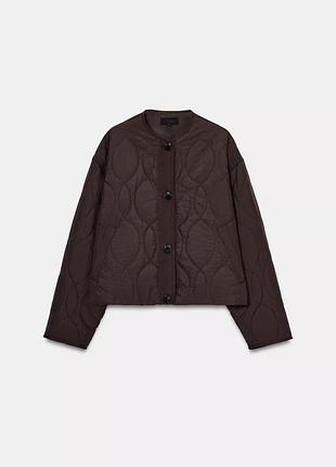 Коричнева шоколадна куртка лайнер стьобаний бомбер zara / коричневая шоколадная куртка курточка лайнер стеганный бомбер