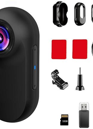 Мини экшн-камера xilecam 1080p pov, для мотоциклетного шлема, велосипеда, нательная 32 gb крепежный комп.