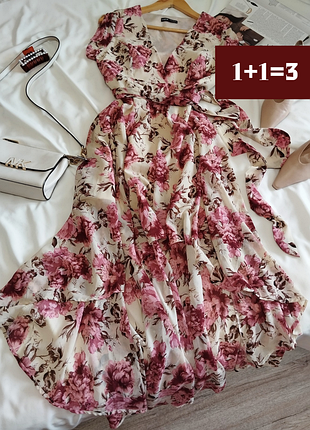 Бежевое платье асимметричного кроя в цветочный принт shein s